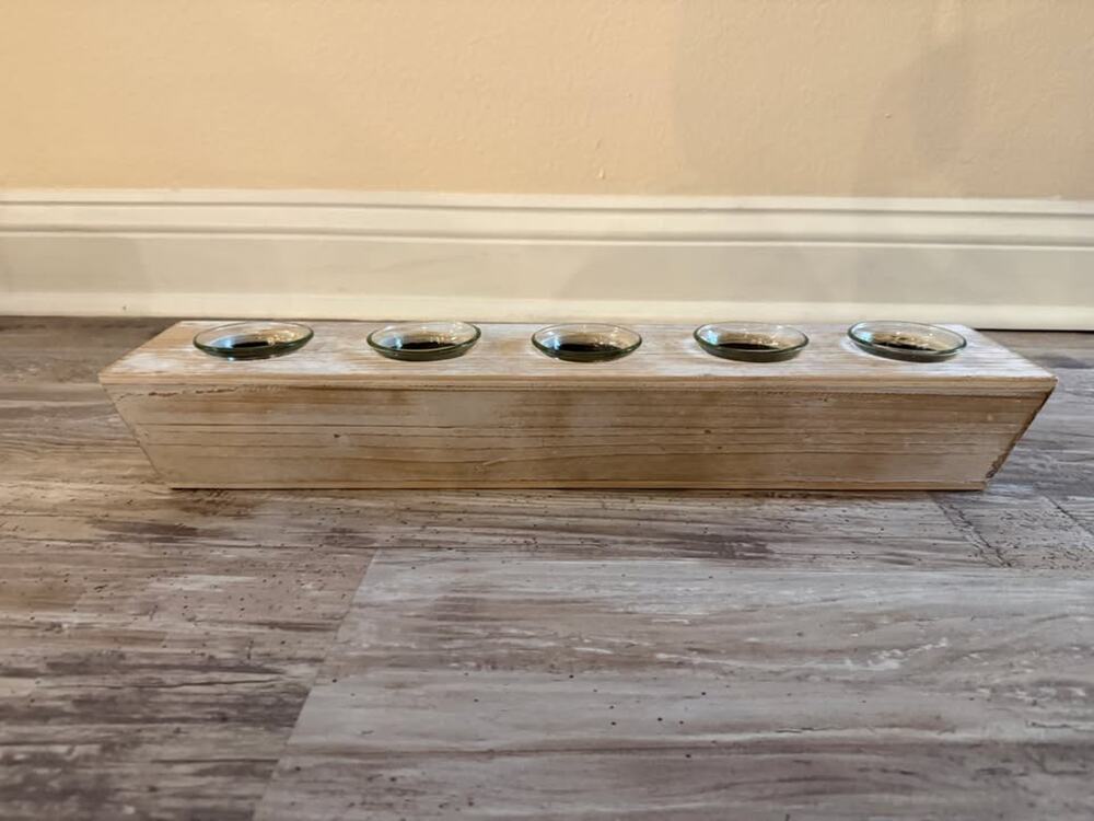 Whitewashed wooden candle votive holder